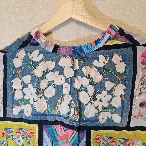 Tolani Top Womens S 100% Silk Multicolor Floral Print Dolman Sleeve V-Neck Boho - Picture 6 of 10